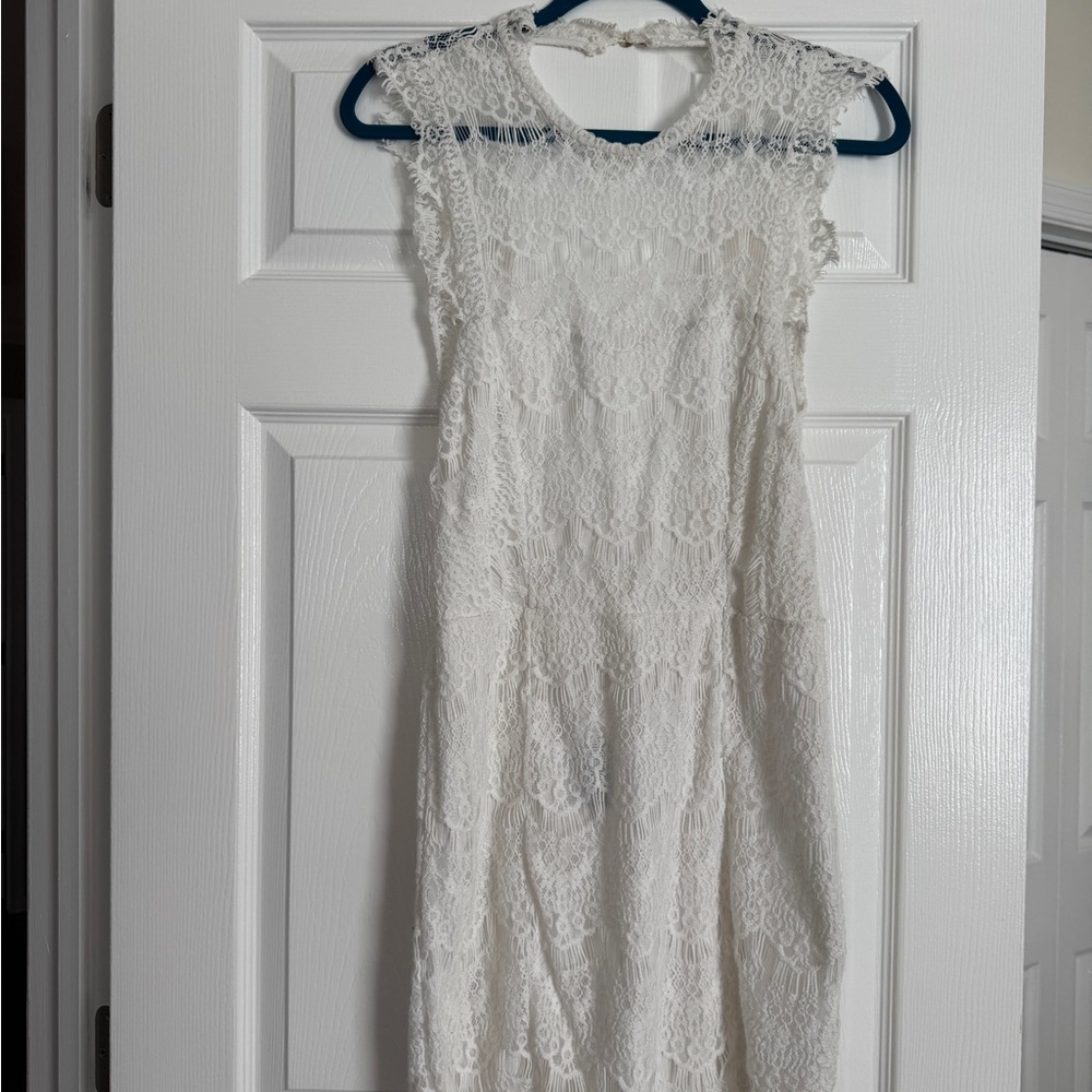 Free People White Lace Backless Dress